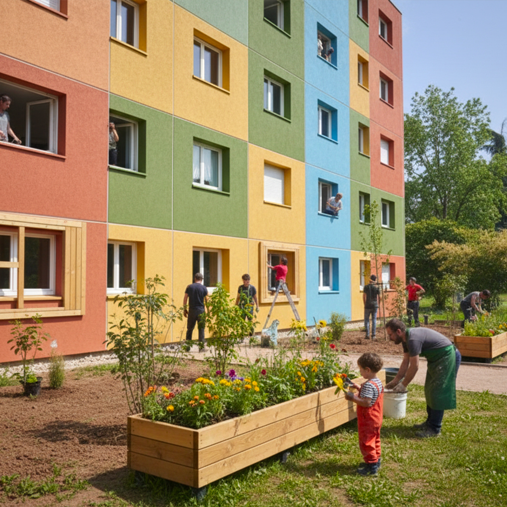 personnes dans un quartier rénové de Roanne